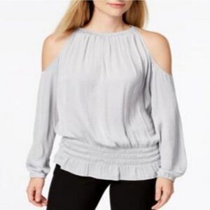 🍑Alfani Silver/Gray Cold Shoulder Smocked Long Sleeve Top XSmall